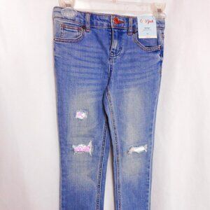 Girls Jeans Size 6X Blue Denim Stretch Distressed - Cat And Jack Straight - NWT